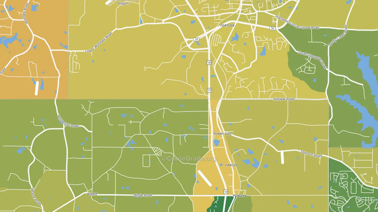 Sunny Side, GA Map of Vehicle Theft Rates