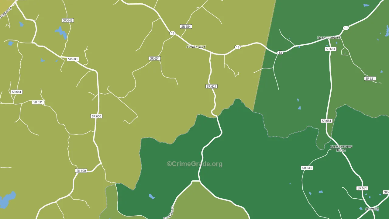 Sunny Side, VA Map of Vehicle Theft Rates