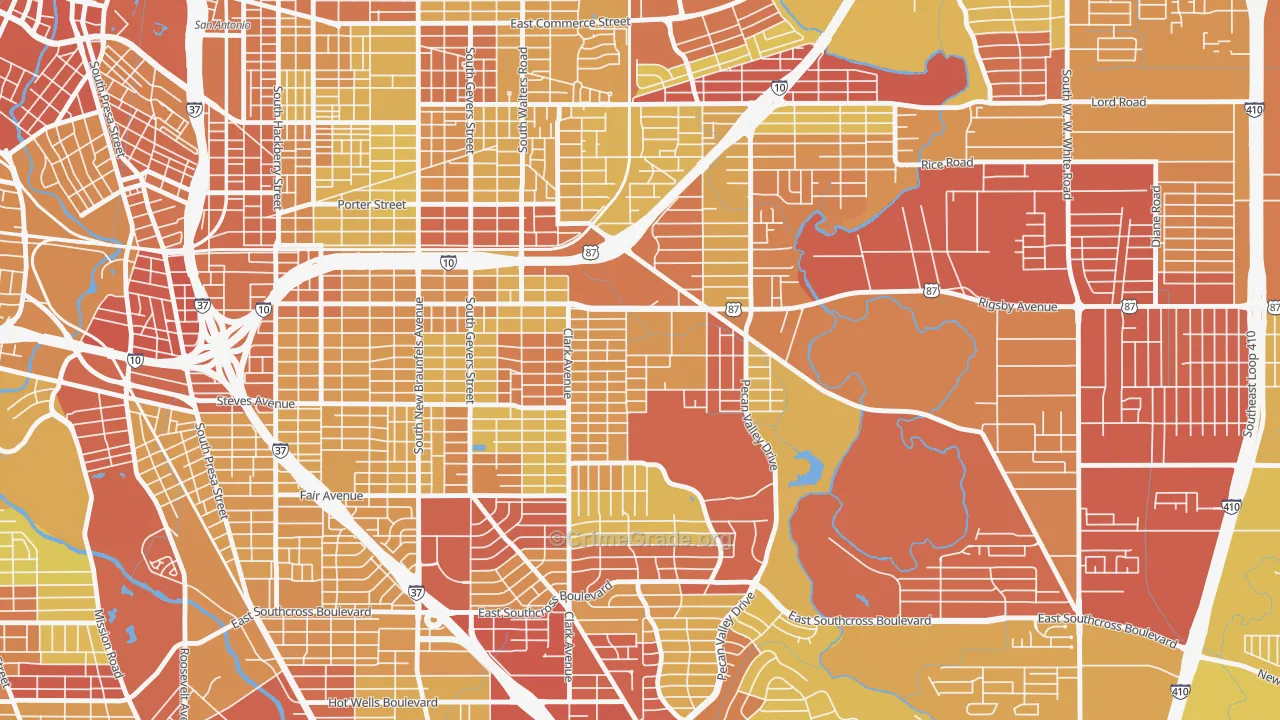 Sunny Slope, San Antonio, TX Map of Vehicle Theft Rates