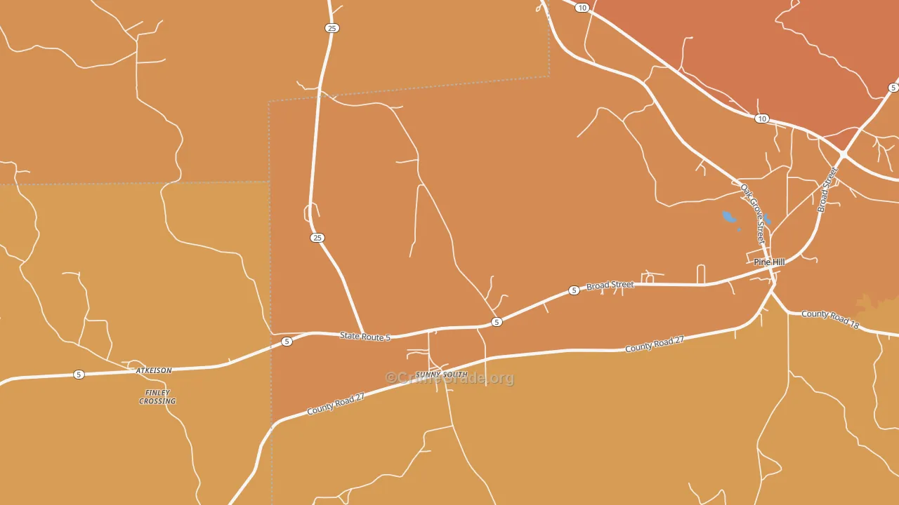 Sunny South, AL Map of Vehicle Theft Rates