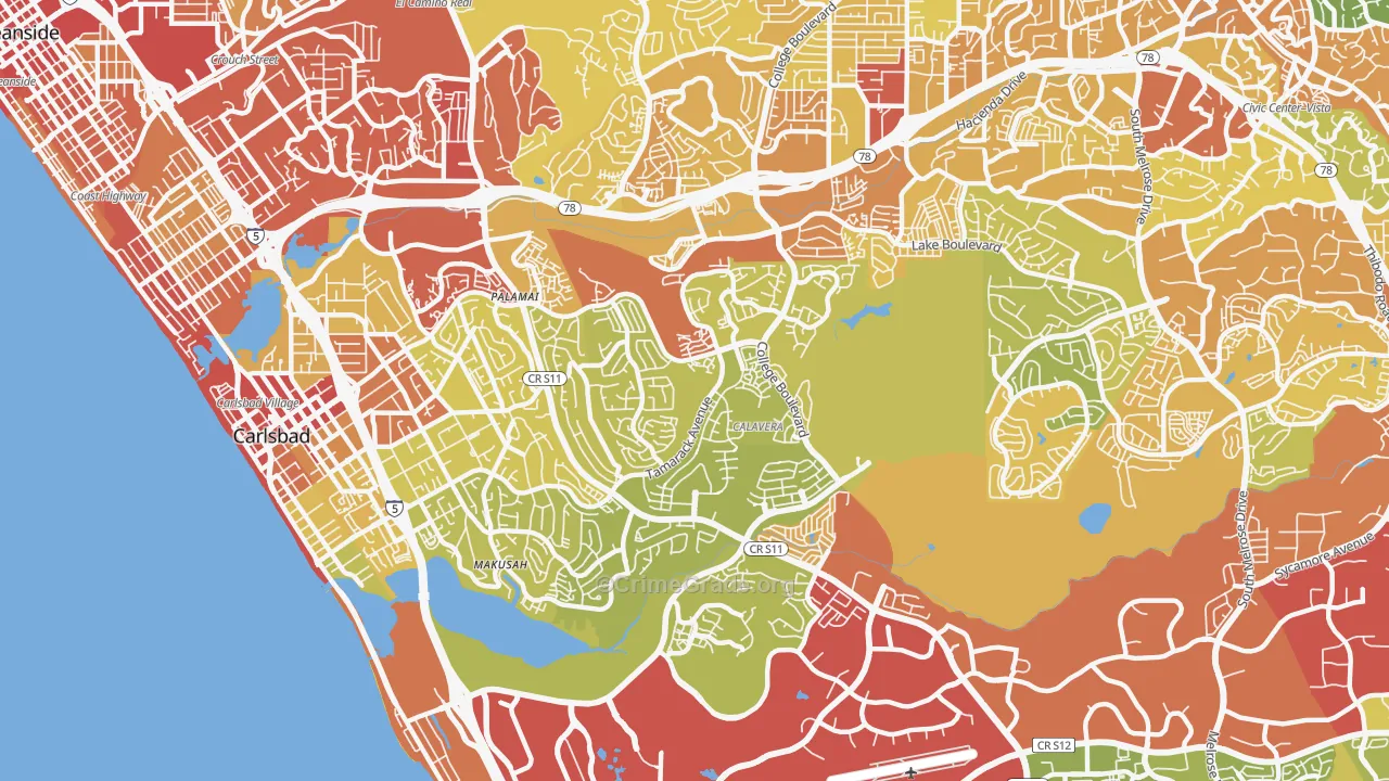 Sunny Vista, CA Map of Vehicle Theft Rates