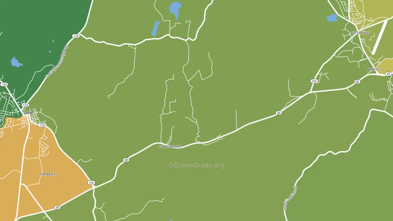 Sunnybrook, CA Map of Vehicle Theft Rates