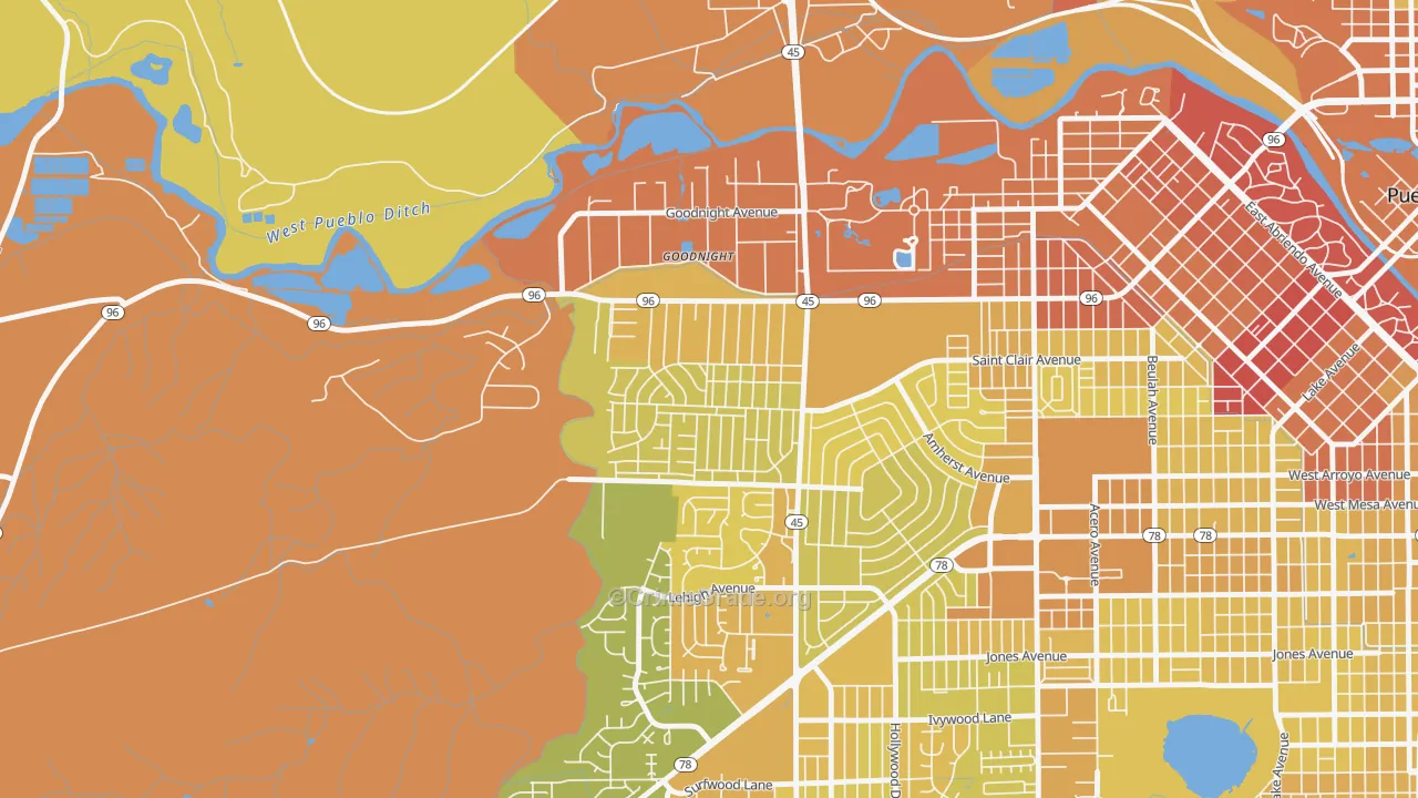 Sunnyheights, Pueblo, CO Map of Vehicle Theft Rates