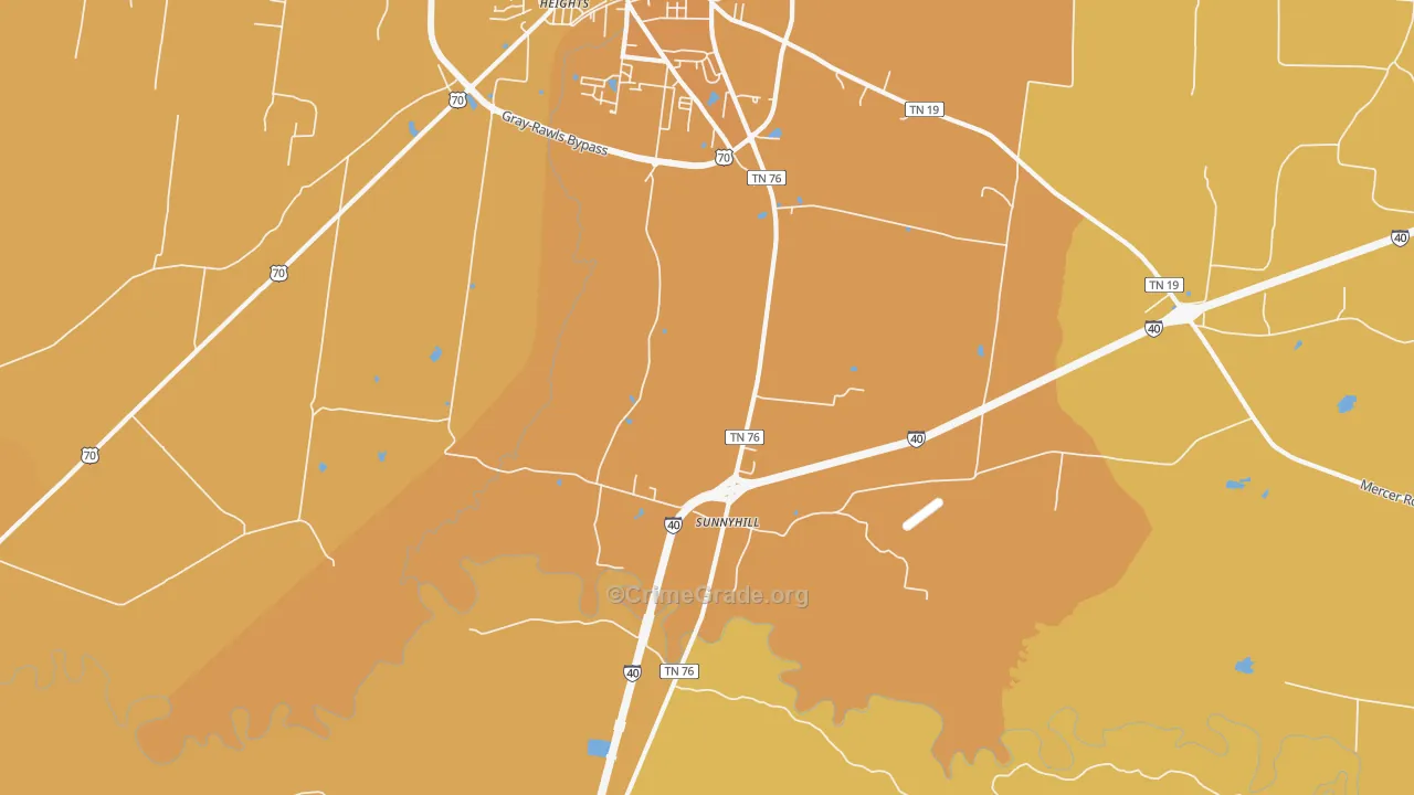 Sunnyhill, TN Map of Vehicle Theft Rates