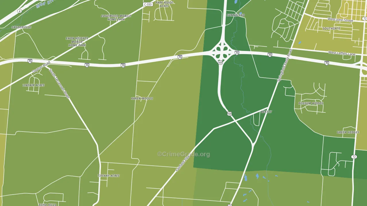 Sunnyland, OH Map of Vehicle Theft Rates