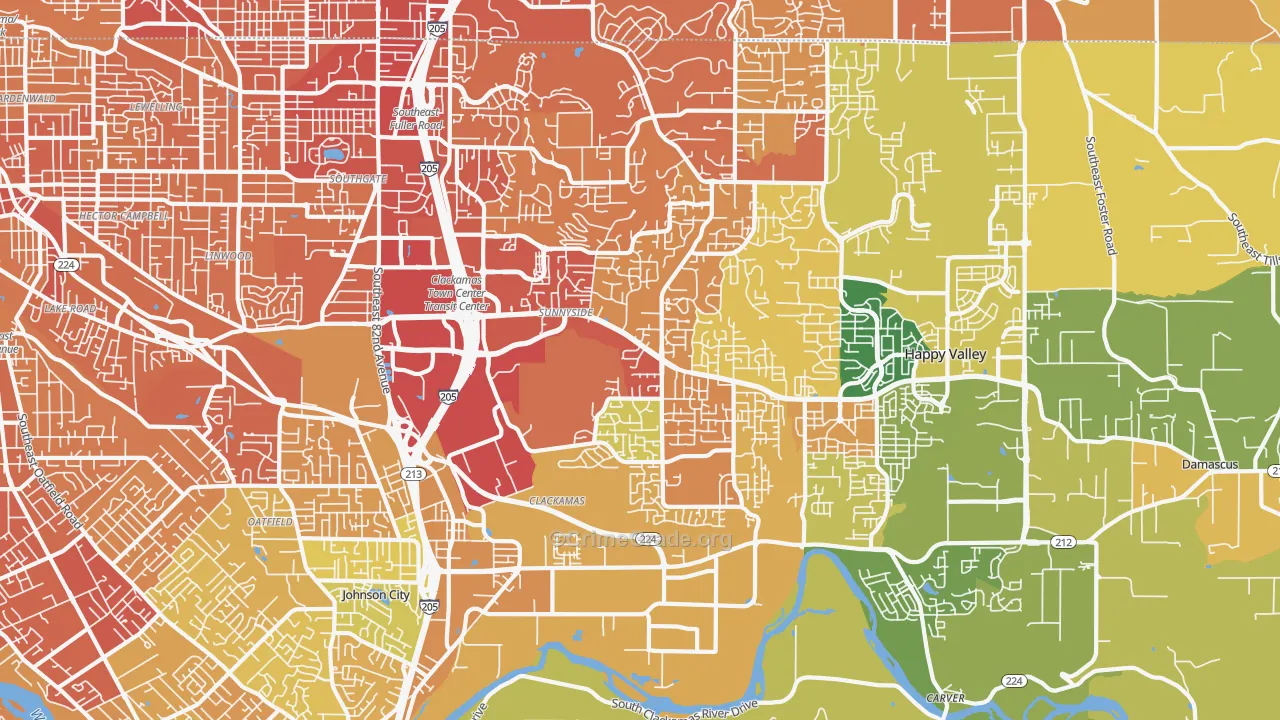 Sunnyside, Clackamas, OR Map of Vehicle Theft Rates