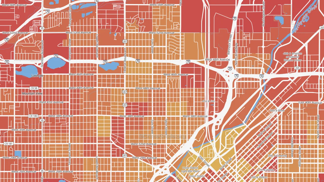 Sunnyside, Denver, CO Map of Vehicle Theft Rates