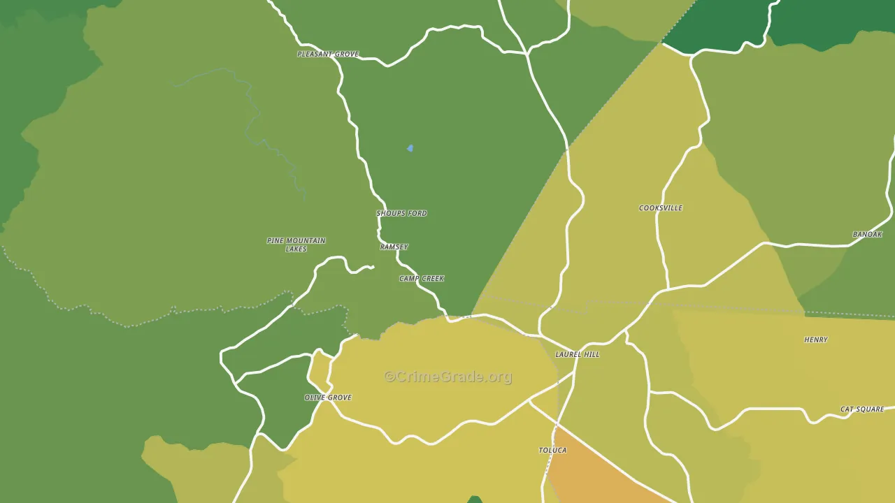 Sunnyside, NC Map of Vehicle Theft Rates