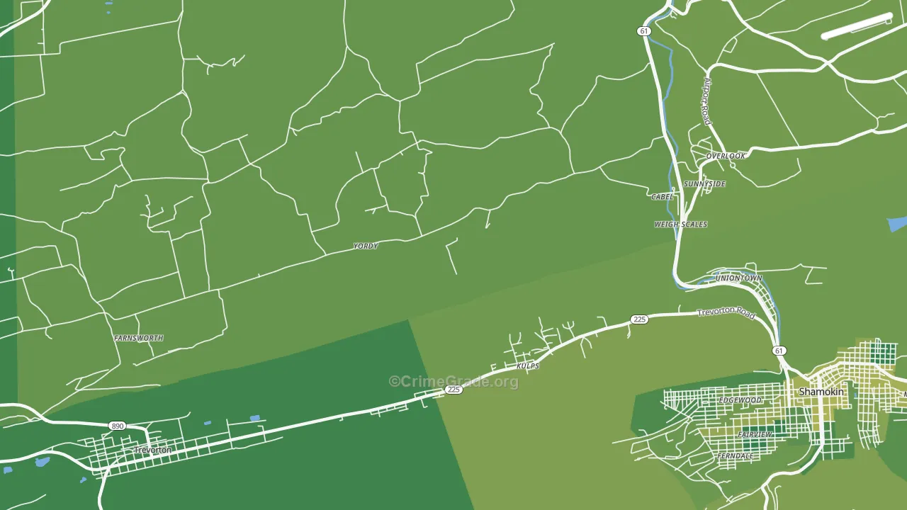 Sunnyside, PA Map of Vehicle Theft Rates