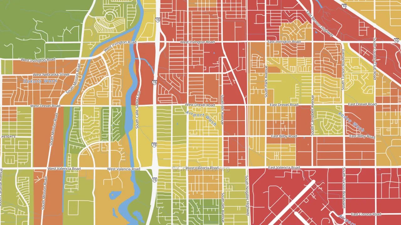 Sunnyside, Tucson, AZ Map of Vehicle Theft Rates
