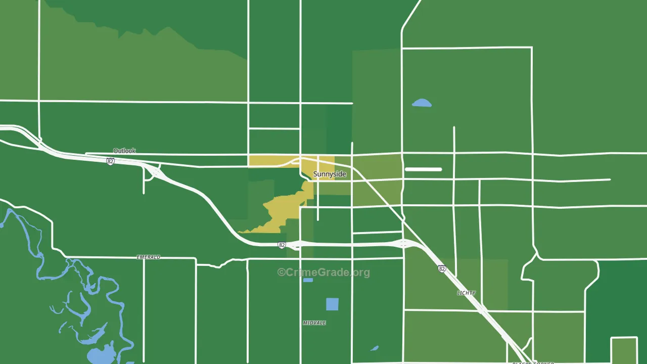 Sunnyside, WA Map of Vehicle Theft Rates