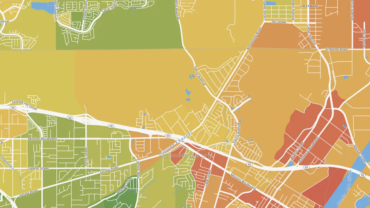 Sunnyslope, Riverside, CA Map of Vehicle Theft Rates