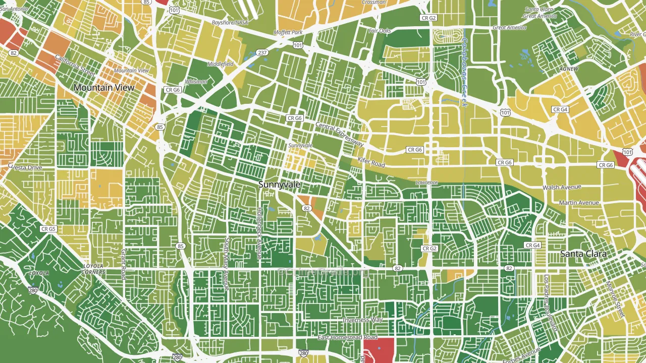 Sunnyvale, CA Map of Vehicle Theft Rates