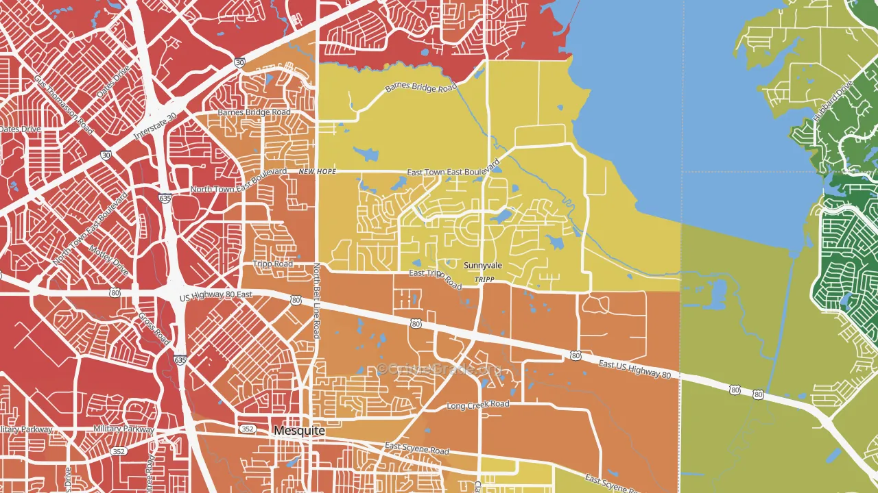 Sunnyvale, TX Map of Vehicle Theft Rates