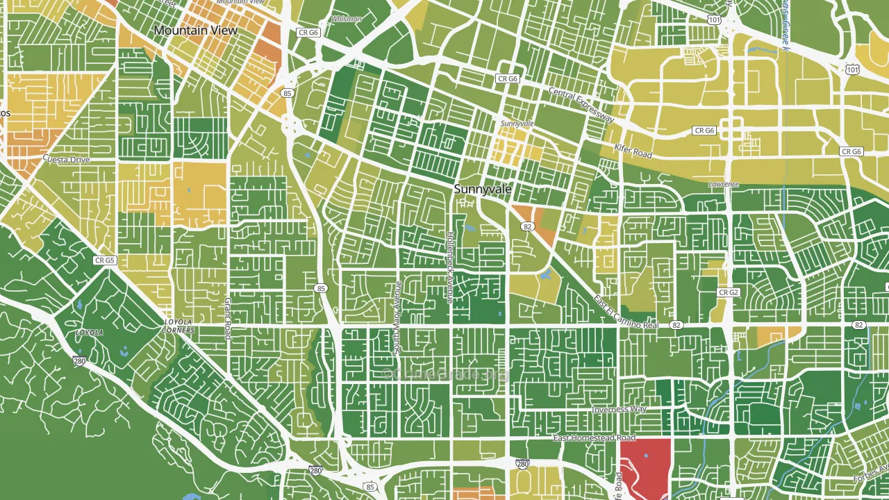 Sunnyvale West, Sunnyvale, CA Map of Vehicle Theft Rates
