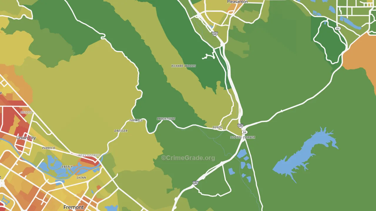 Sunol, CA Map of Vehicle Theft Rates