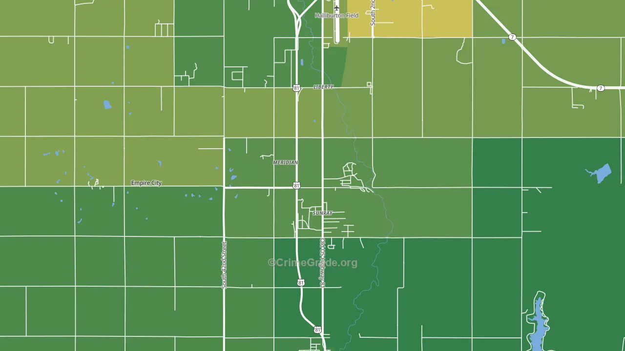 Sunray, OK Map of Vehicle Theft Rates
