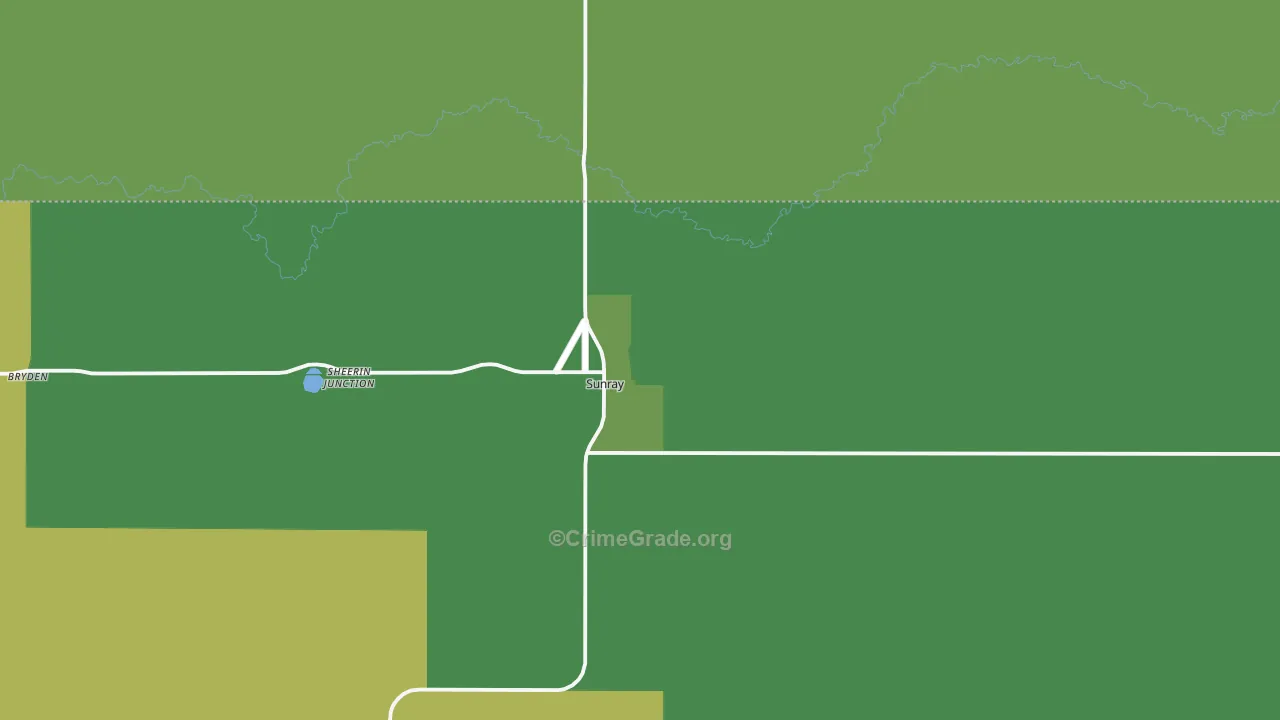 Sunray, TX Map of Vehicle Theft Rates