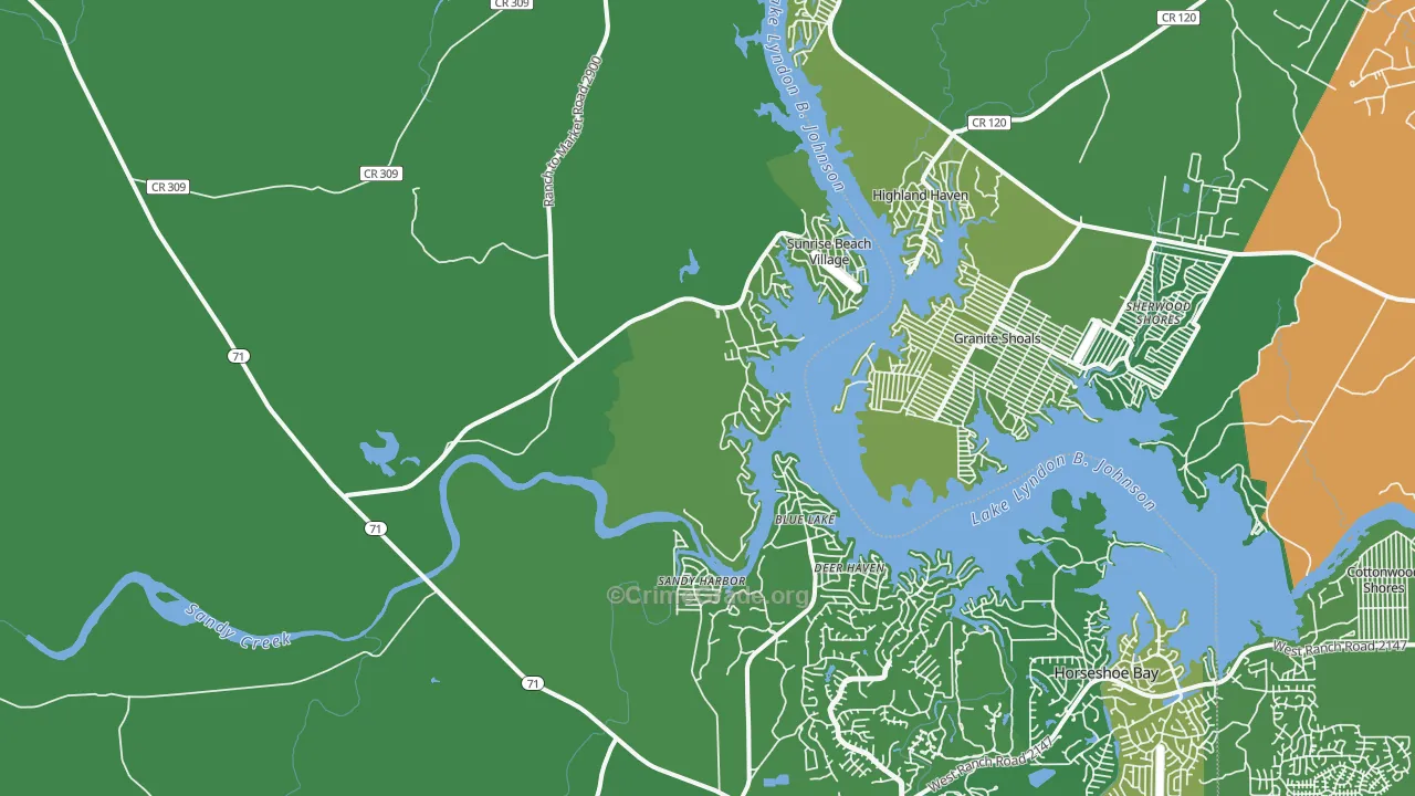 Sunrise Beach Village, TX Map of Vehicle Theft Rates