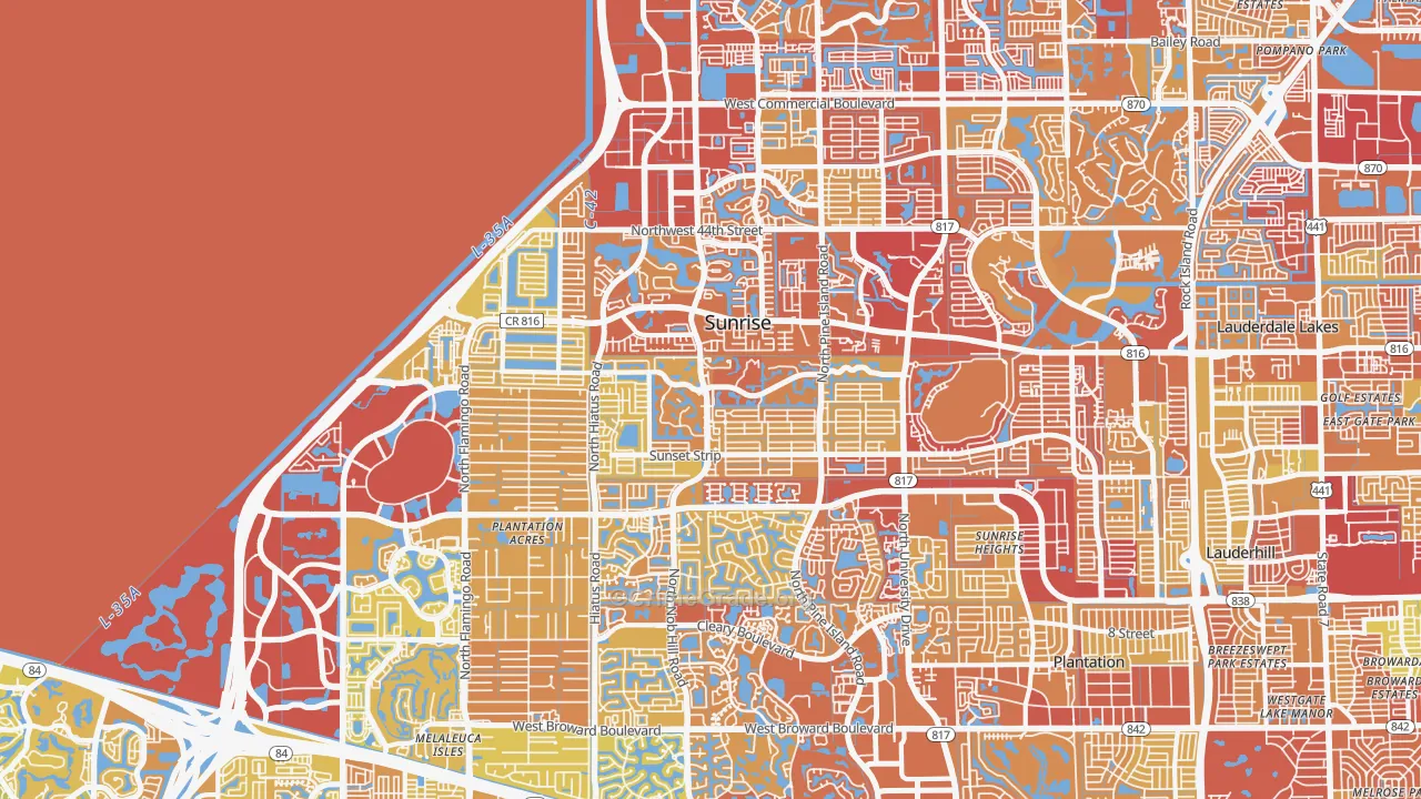 Sunrise, FL Map of Vehicle Theft Rates
