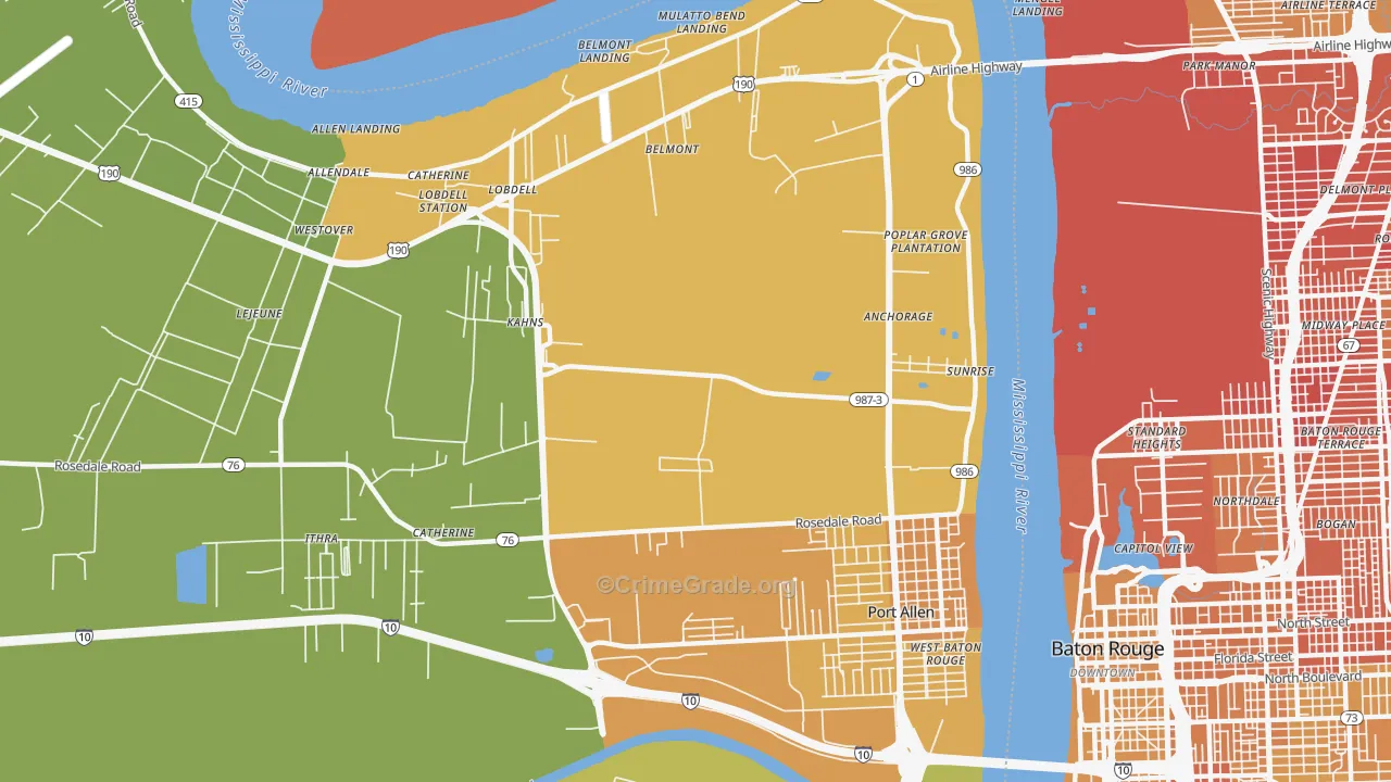 Sunrise, LA Map of Vehicle Theft Rates