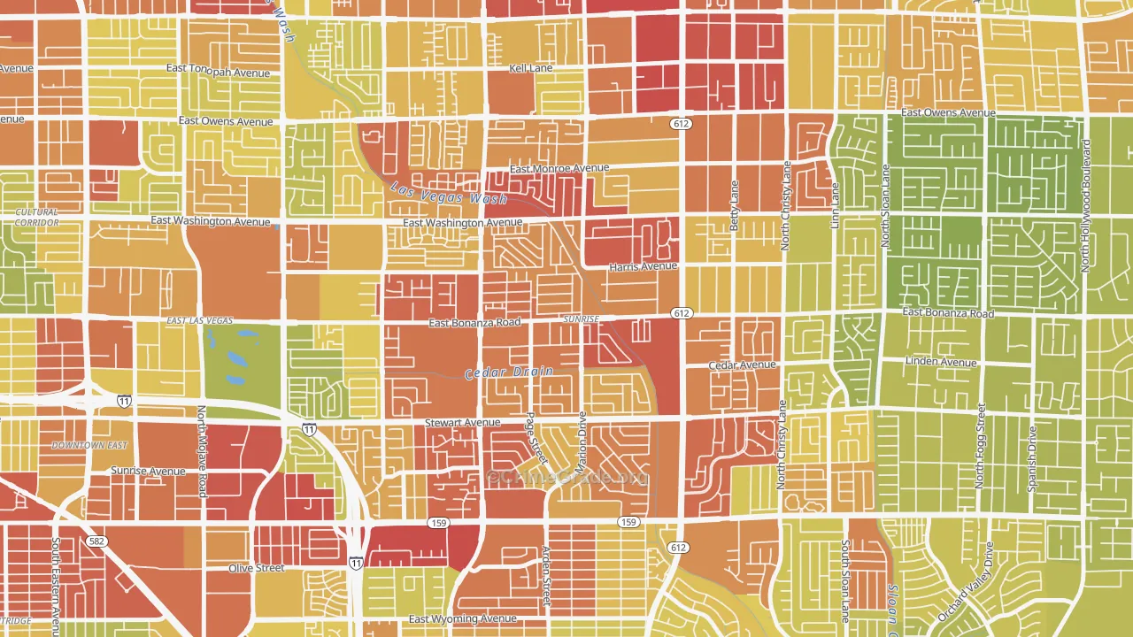 Sunrise, Las Vegas, NV Map of Vehicle Theft Rates
