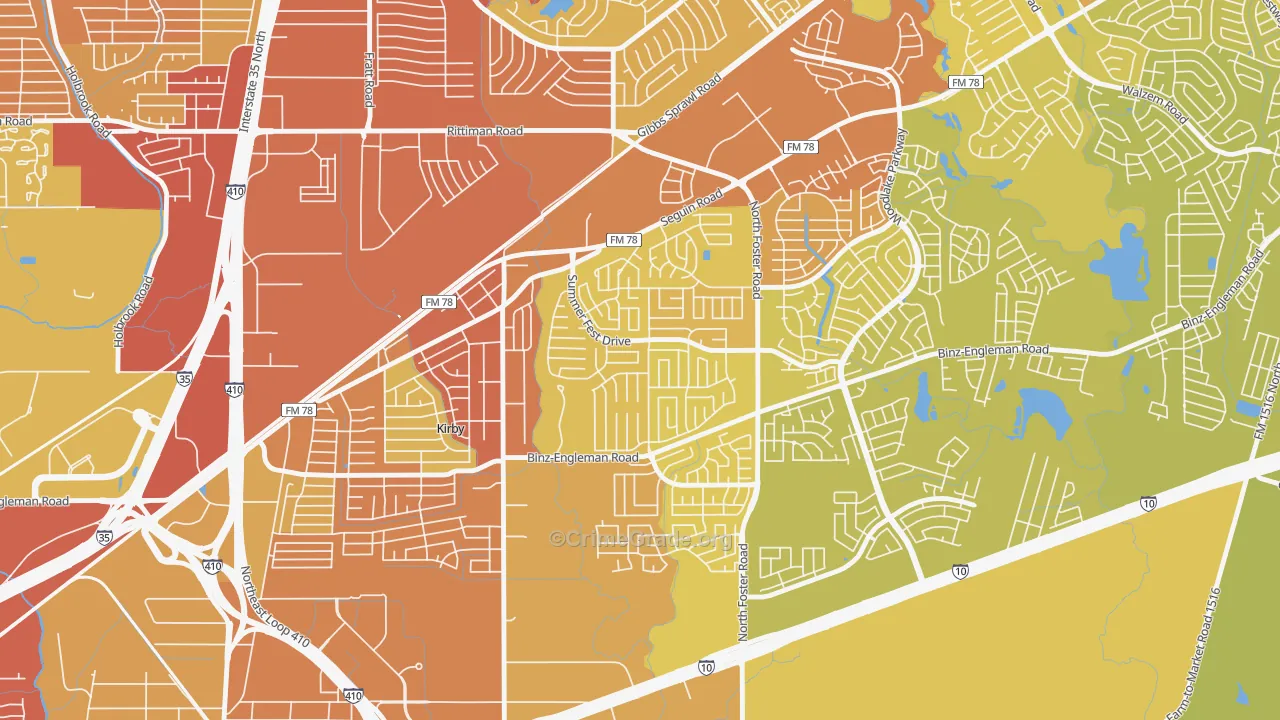 Sunrise, San Antonio, TX Map of Vehicle Theft Rates