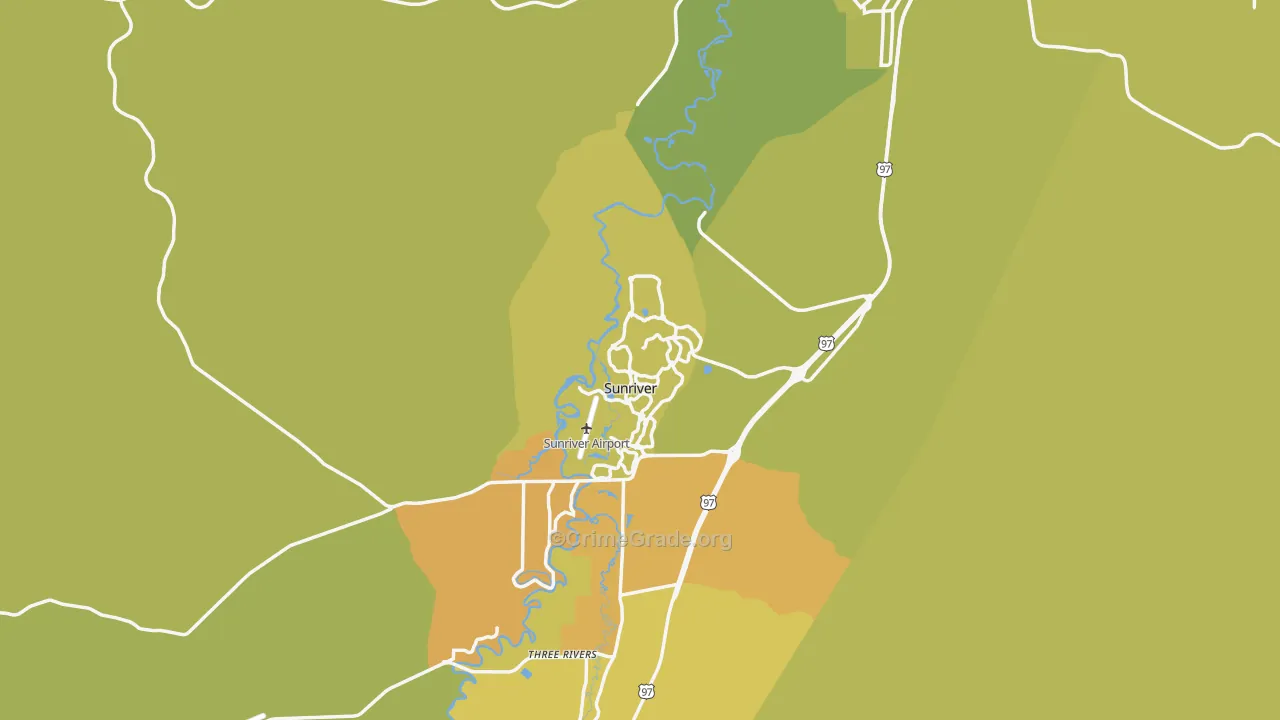Sunriver, OR Map of Vehicle Theft Rates