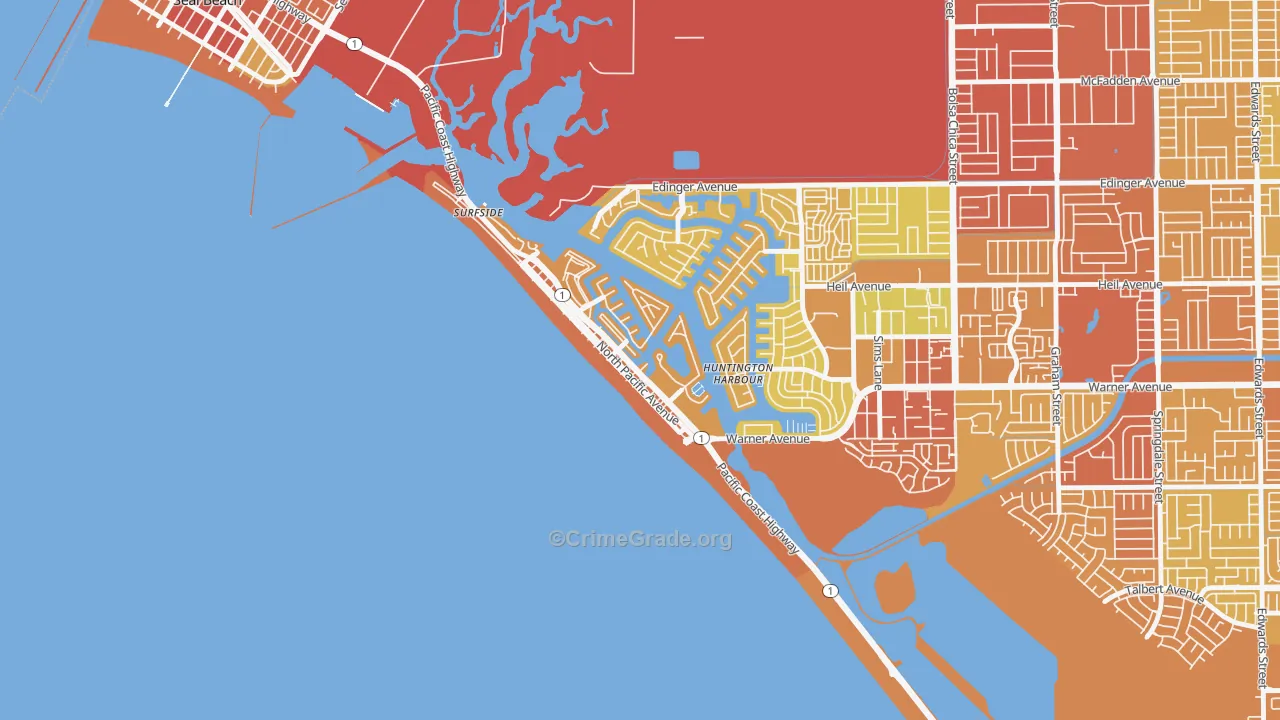 Sunset Beach, CA Map of Vehicle Theft Rates