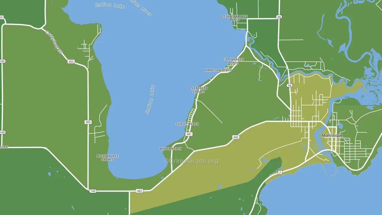 Sunset Beach, MI Map of Vehicle Theft Rates