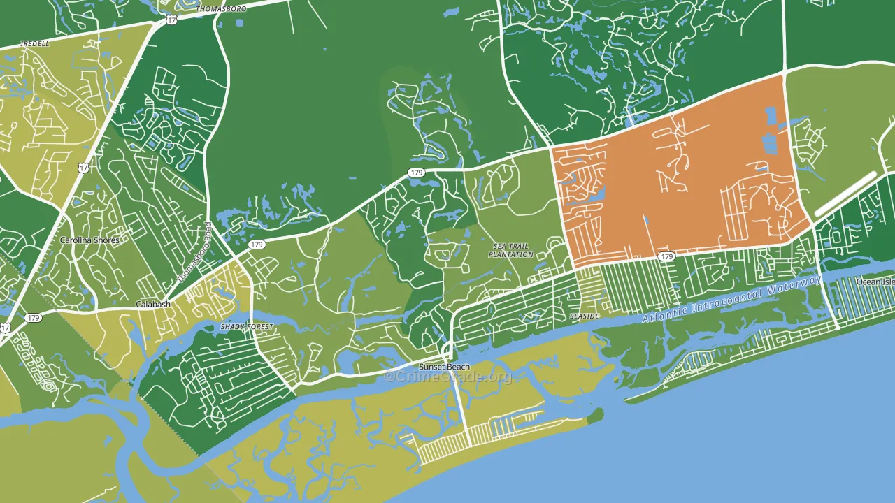 Sunset Beach, NC Map of Vehicle Theft Rates
