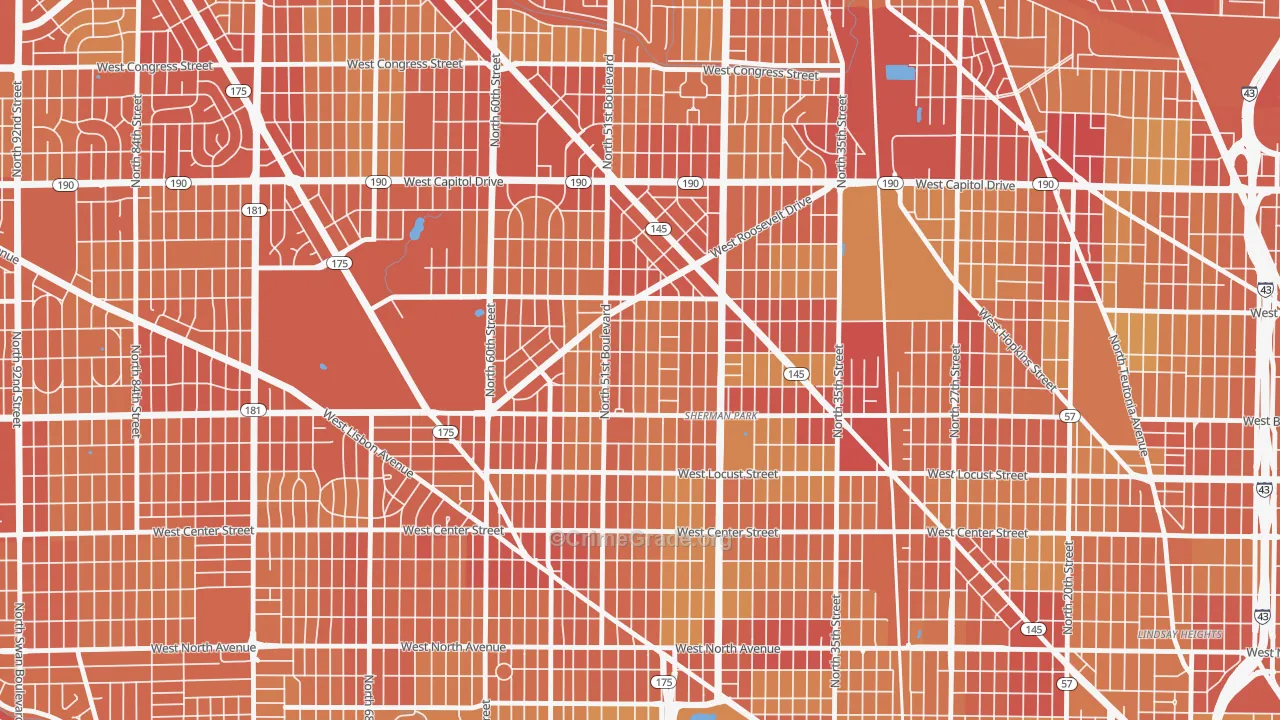 Sunset Heights, Milwaukee, WI Map of Vehicle Theft Rates