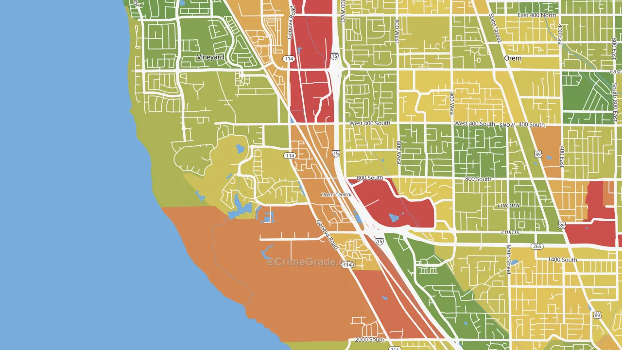 Sunset Heights, Orem, UT Map of Vehicle Theft Rates