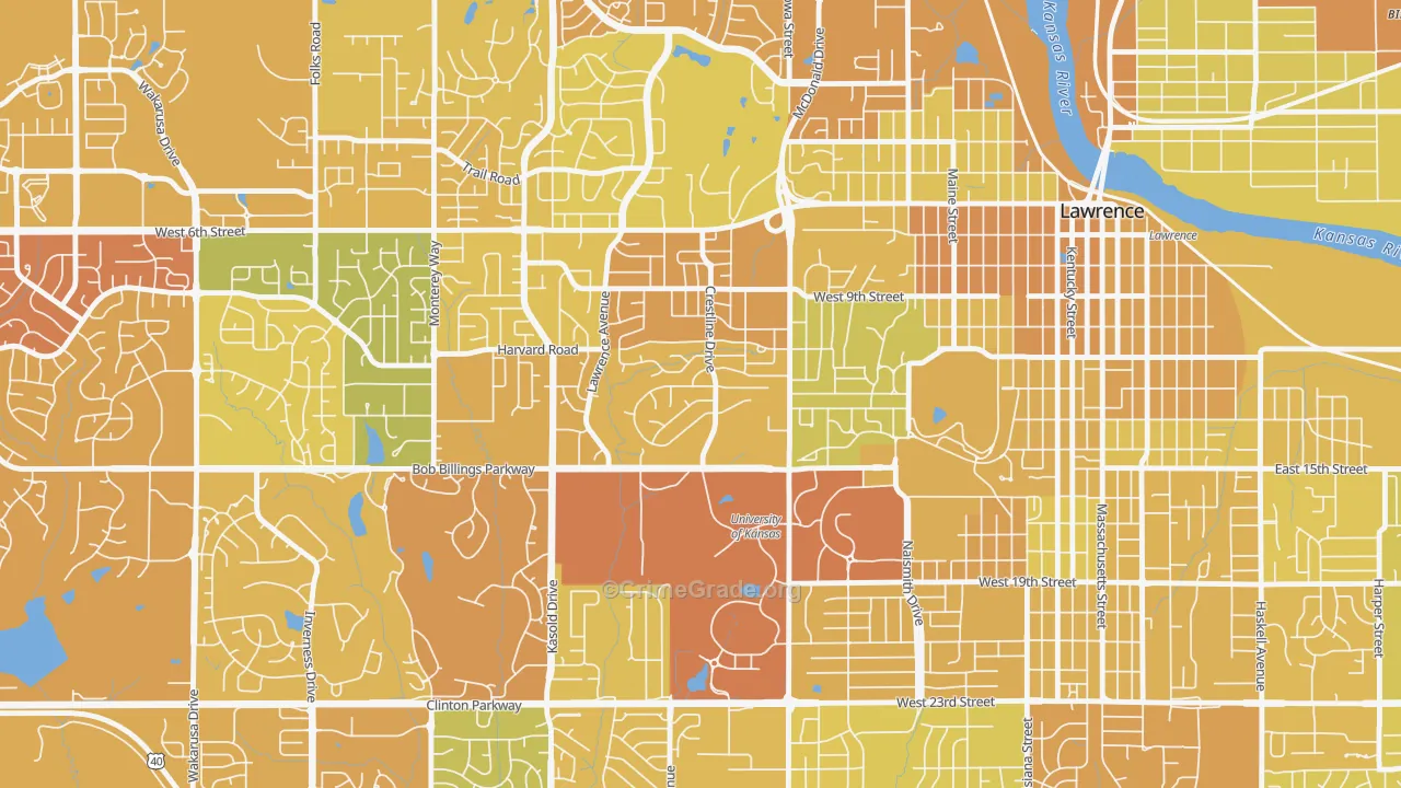 Sunset Hills, Lawrence, KS Map of Vehicle Theft Rates