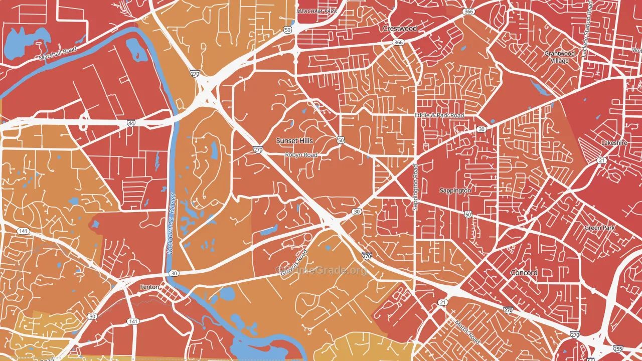 Sunset Hills, MO Map of Vehicle Theft Rates