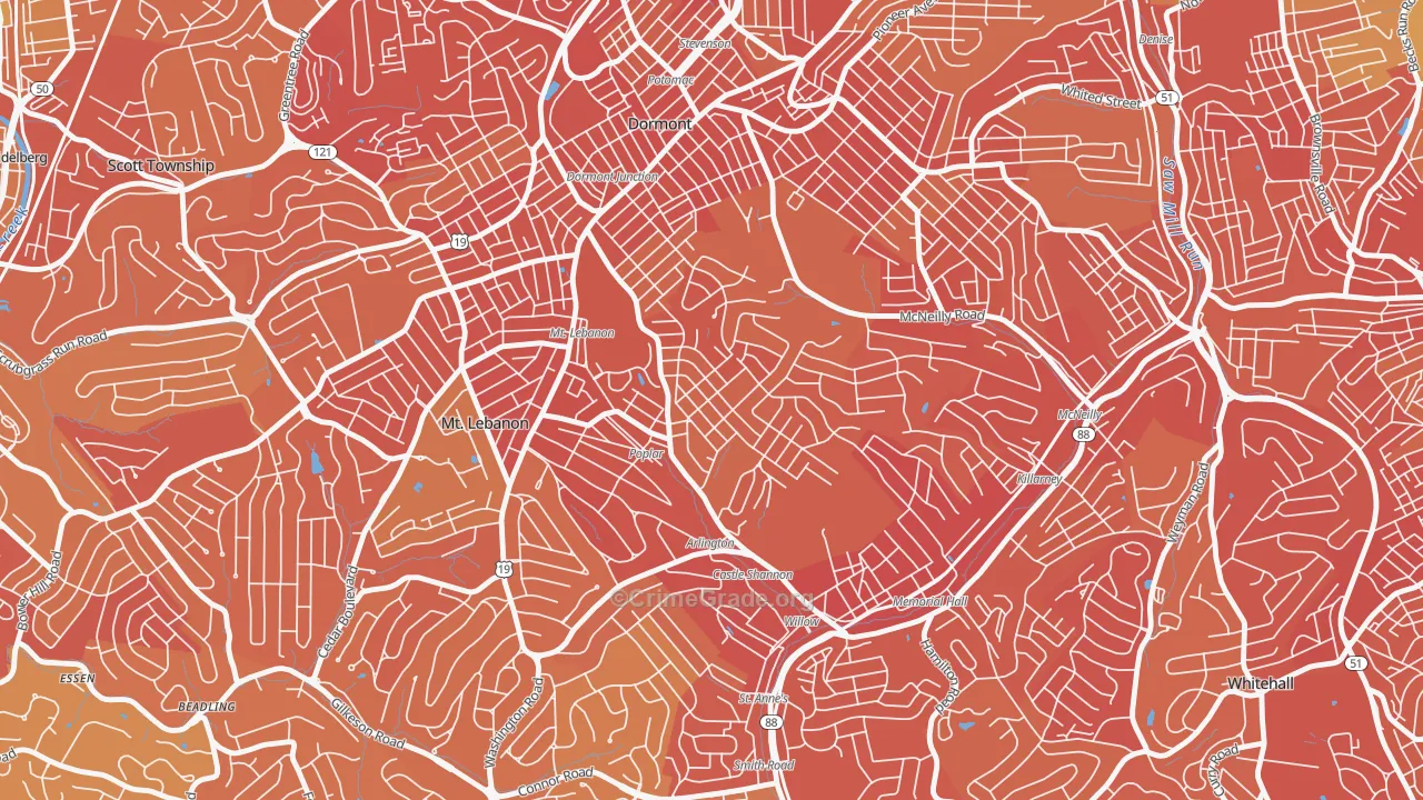 Sunset Hills, Pittsburgh, PA Map of Vehicle Theft Rates