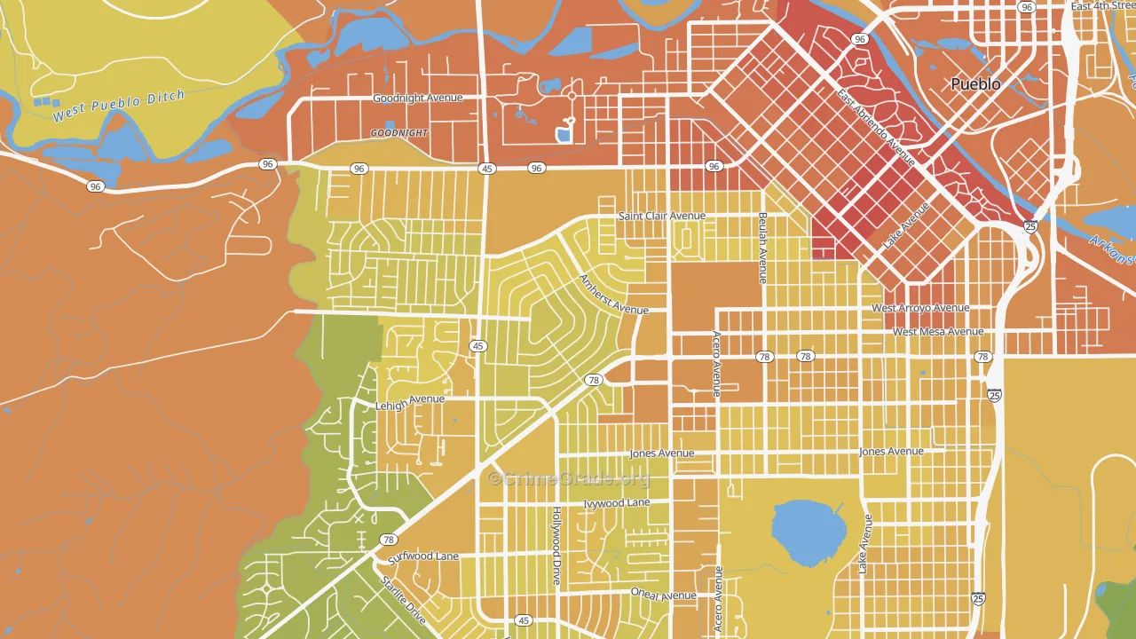 Sunset, Pueblo, CO Map of Vehicle Theft Rates