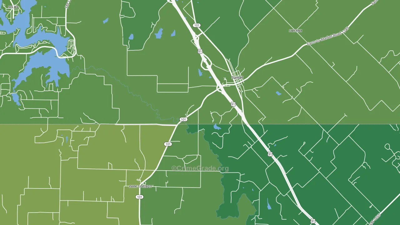 Sunset, TX Map of Vehicle Theft Rates