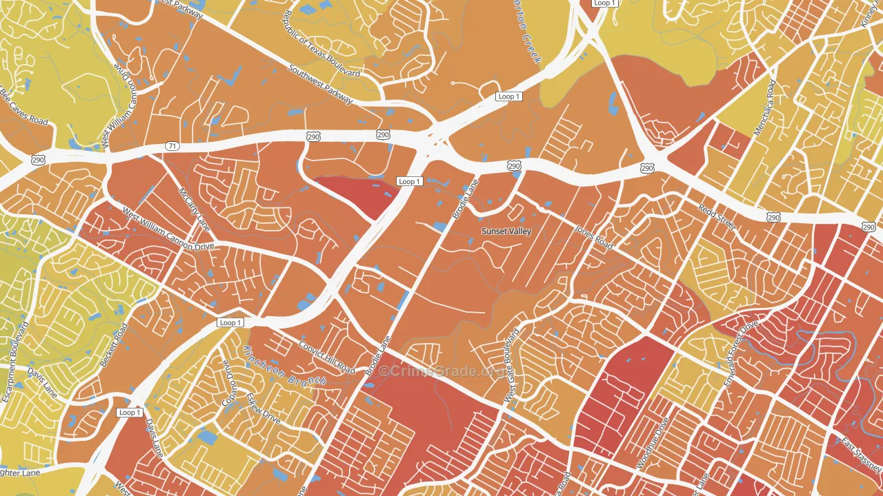 Sunset Valley, TX Map of Vehicle Theft Rates
