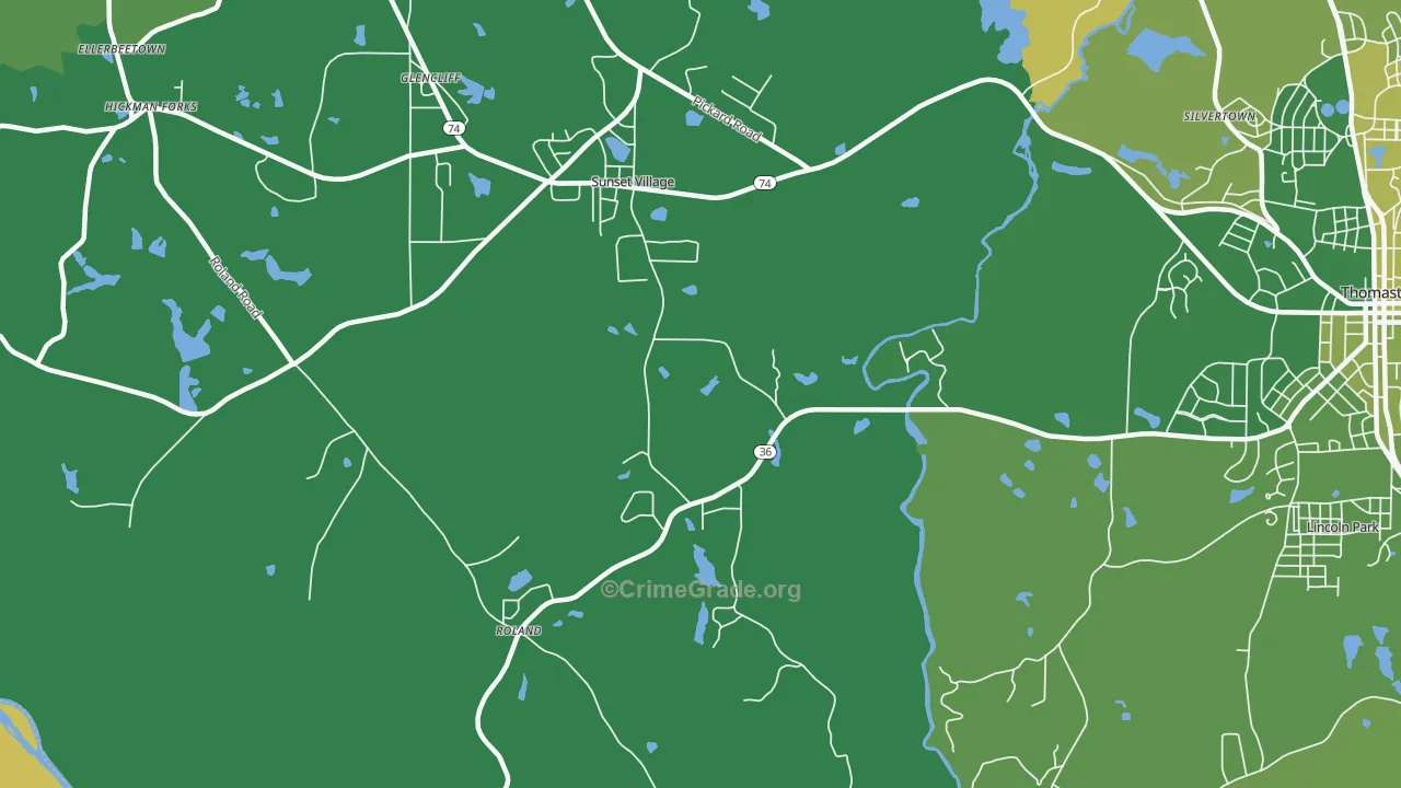 Sunset Village, GA Map of Vehicle Theft Rates