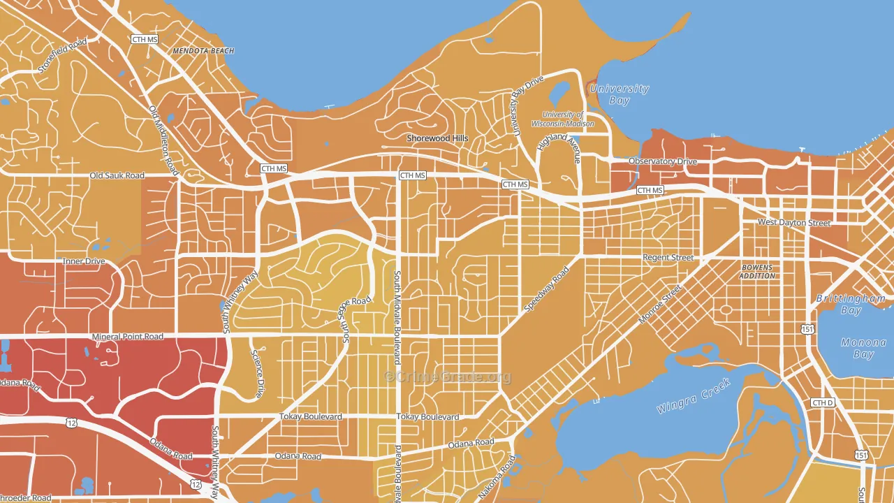Sunset Village, Madison, WI Map of Vehicle Theft Rates