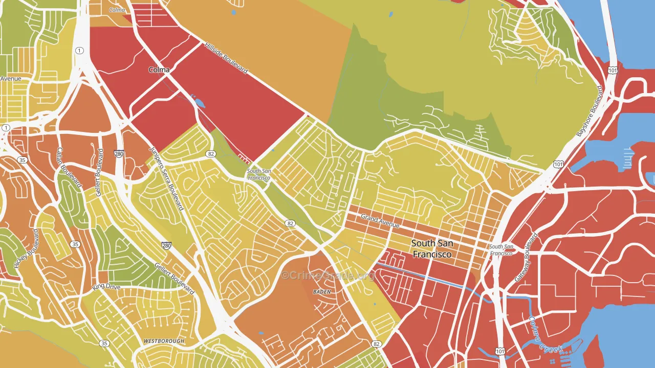 Sunshine Gardens, South San Francisco, CA Map of Vehicle Theft Rates