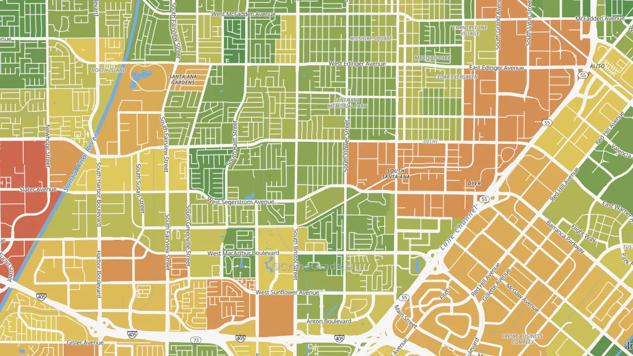 Sunwood Central, Santa Ana, CA Map of Vehicle Theft Rates