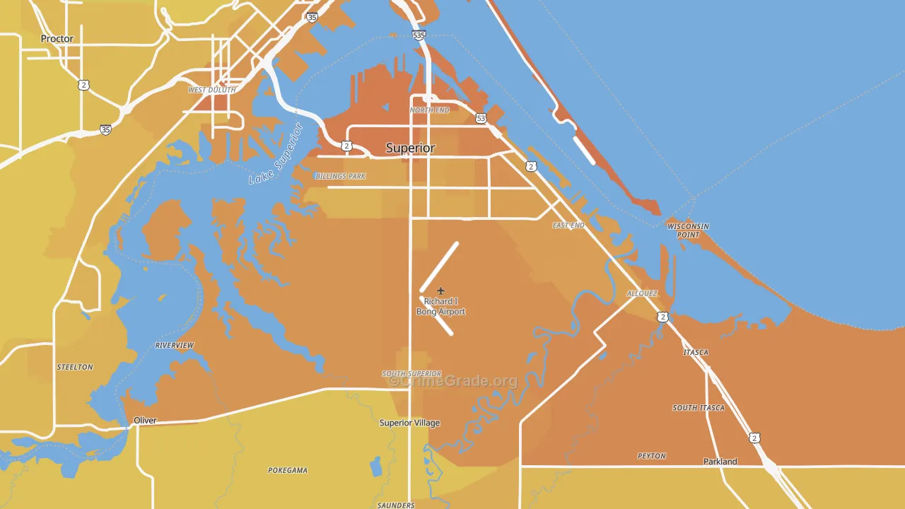 Superior, WI Map of Vehicle Theft Rates