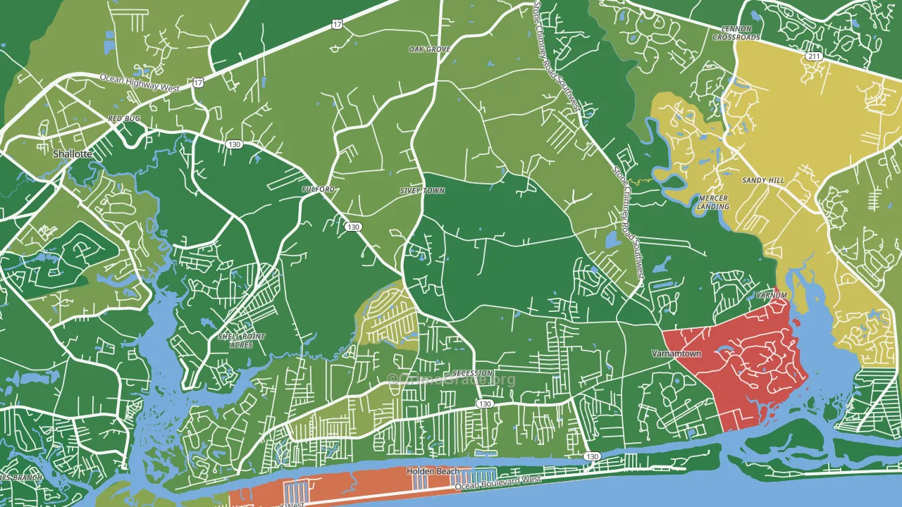 Supply, NC Map of Vehicle Theft Rates