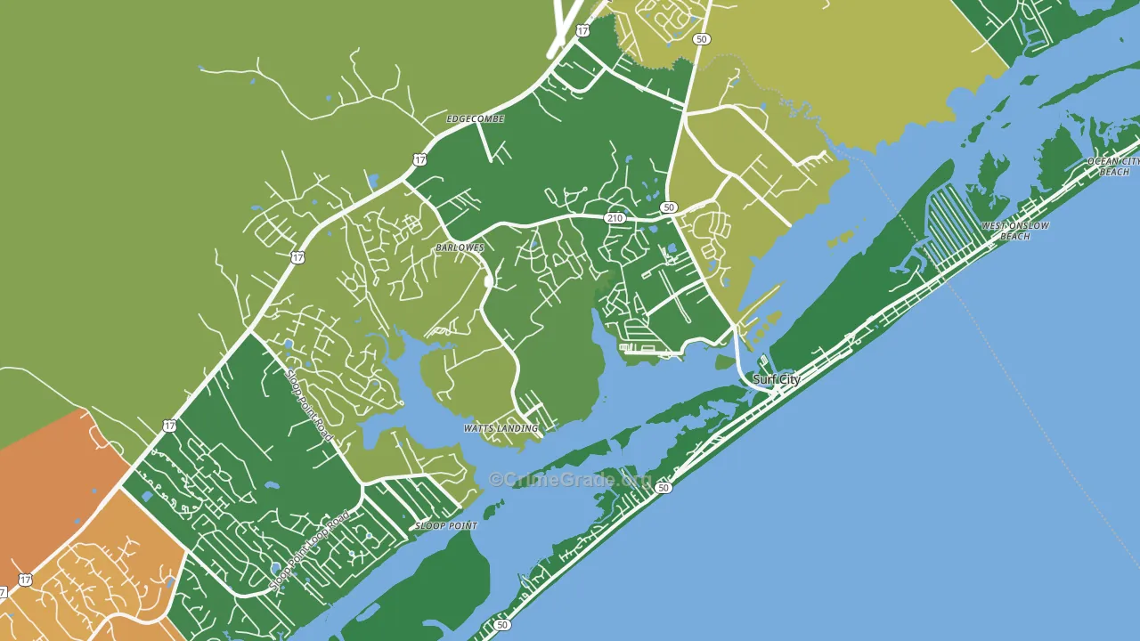 Surf City, NC Map of Vehicle Theft Rates