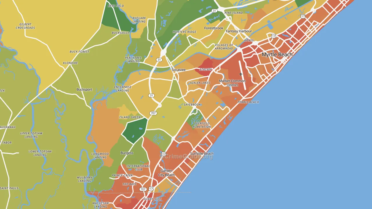 Surfside Beach, SC Map of Vehicle Theft Rates