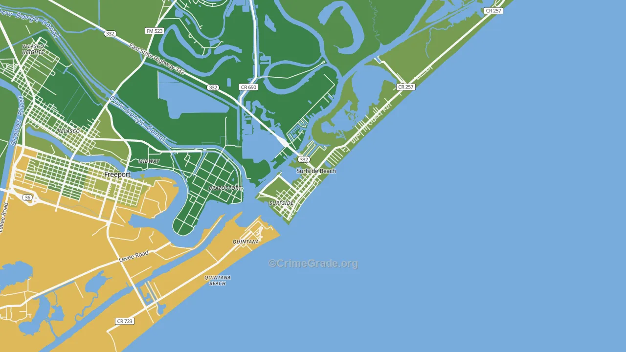Surfside Beach, TX Map of Vehicle Theft Rates