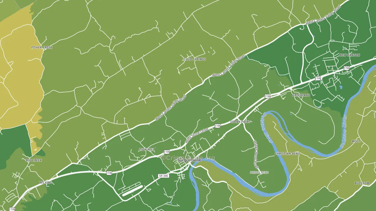 Surgoinsville, TN Map of Vehicle Theft Rates