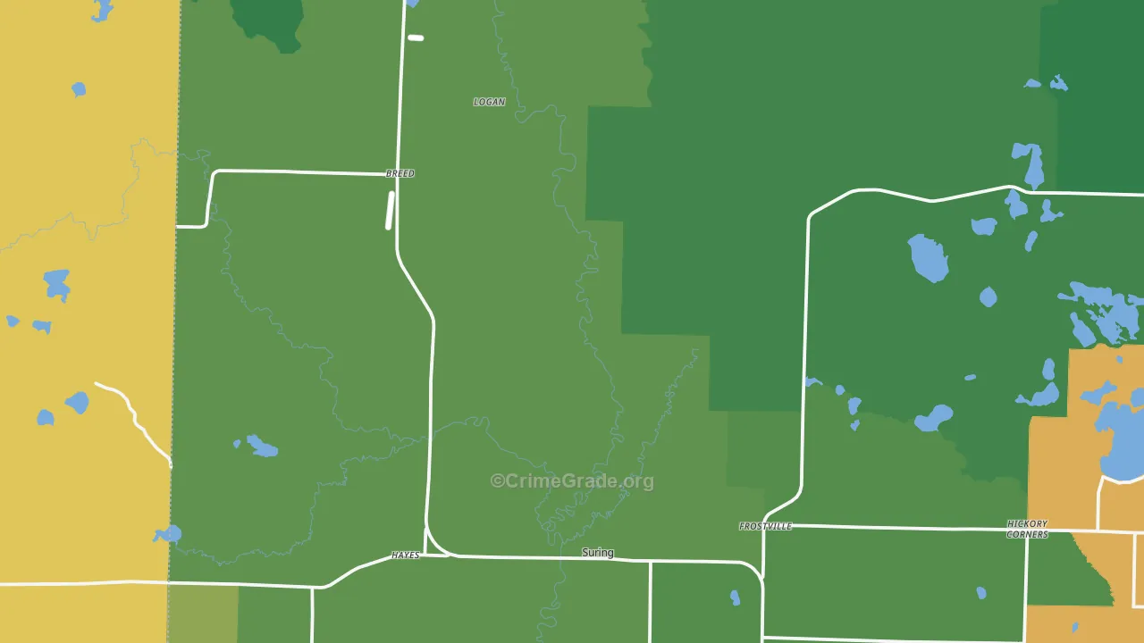 Suring, WI Map of Vehicle Theft Rates